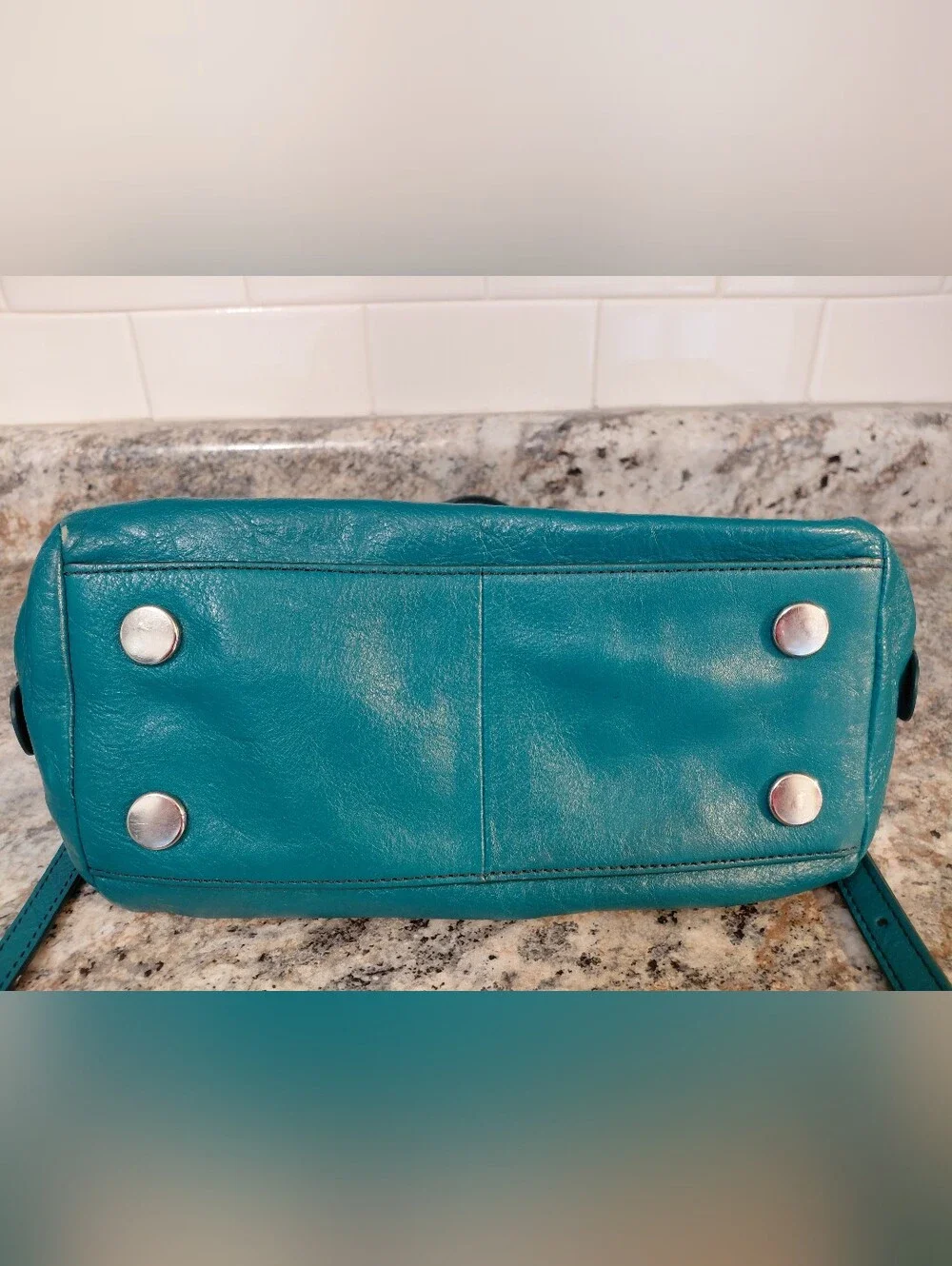 Fossil Teal Leather Satchel Bag Purse With Removable Strap